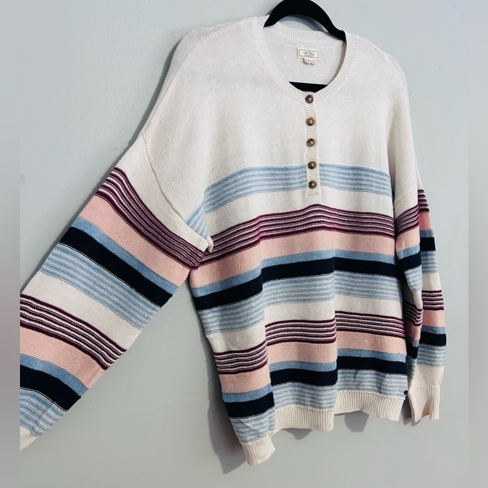 Fat Face Striped Henley Sweater Women’s 6 Cotton Knit Preppy Coastal Drop Sleeve - Picture 2 of 7